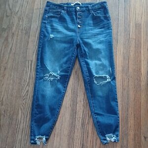 Celebrity Pink Distressed Dark Blue Ankle Button Front Jeans Size 15